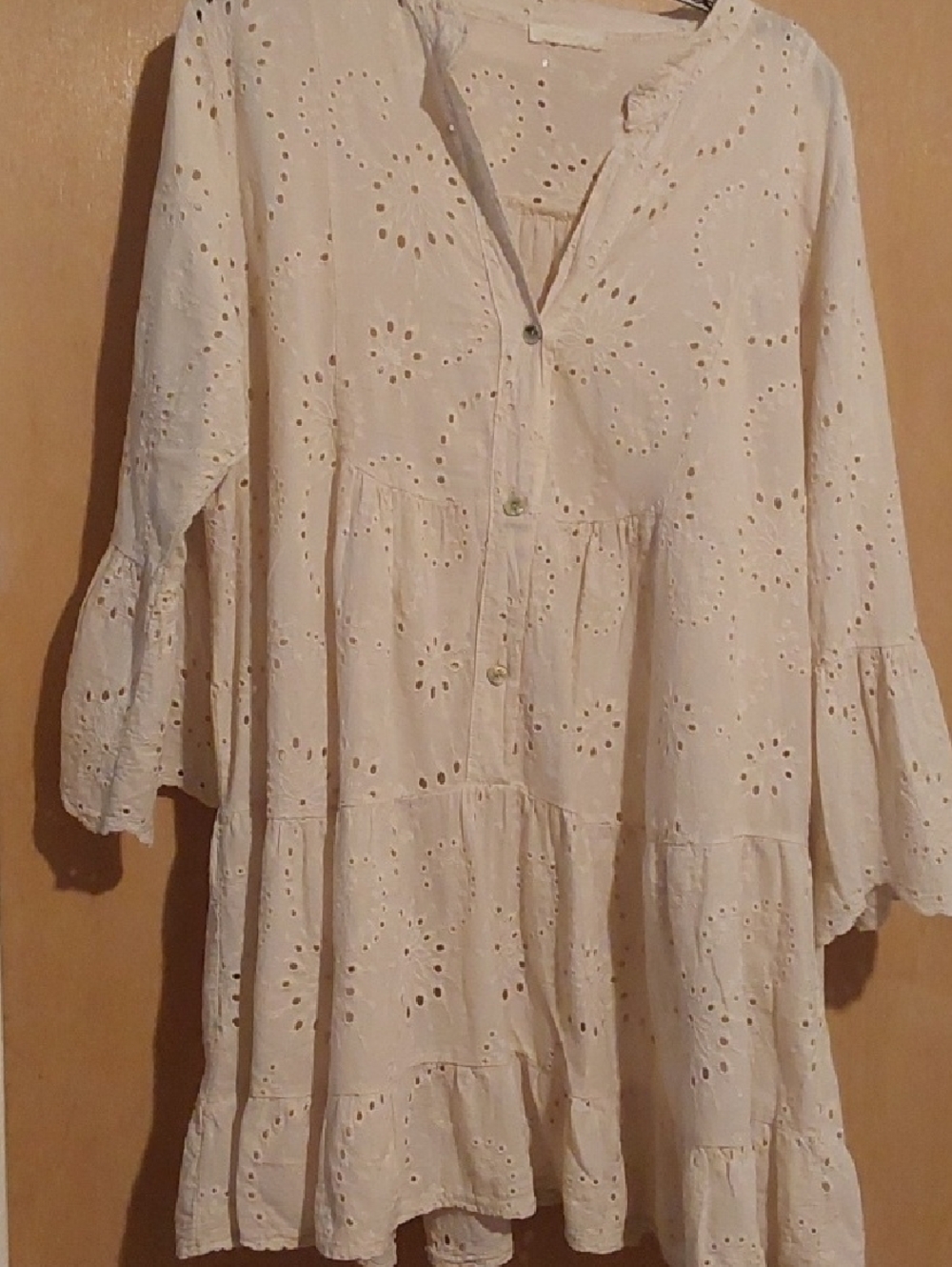 MILIO-MILANO Eyelet Tiered Button-Front Dress Tunic